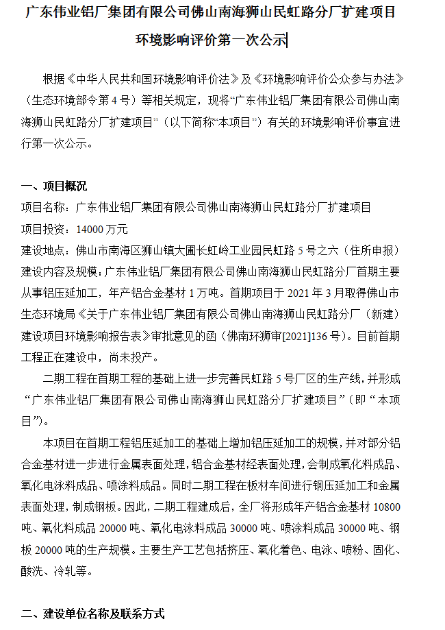 F6福鹿会佛山南海狮山民虹路分厂扩建项目 情形影响评价第一次公示